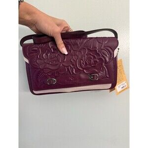 Patricia Nash Monta Leather Crossbody Clutch Plum Small Size Purse Tooled